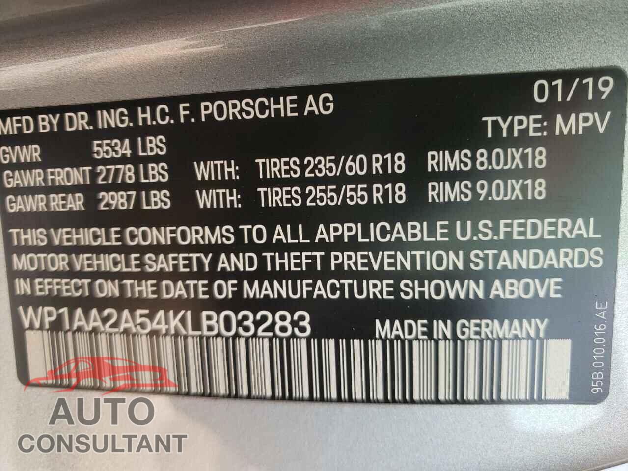 PORSCHE MACAN 2019 - WP1AA2A54KLB03283