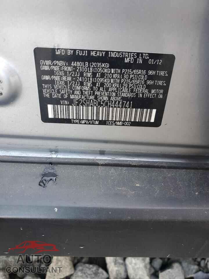 SUBARU FORESTER 2012 - JF2SHABC5CH444741