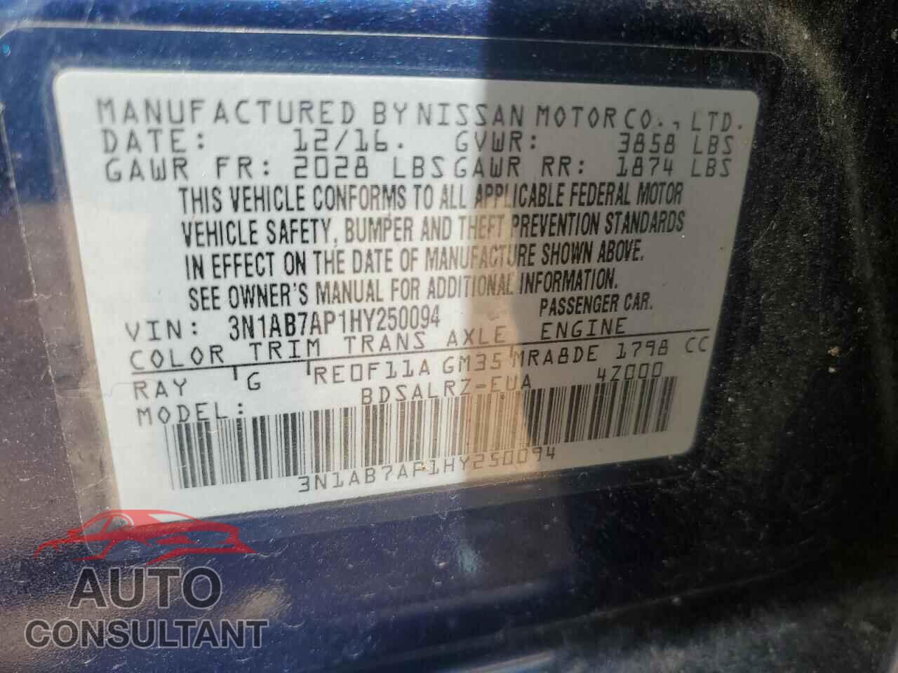 NISSAN SENTRA 2017 - 3N1AB7AP1HY250094