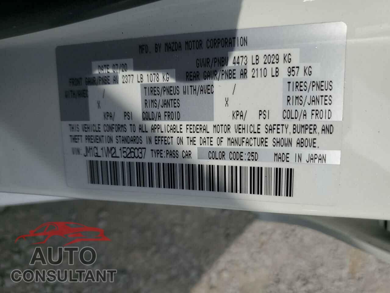MAZDA 6 2020 - JM1GL1VM2L1526037