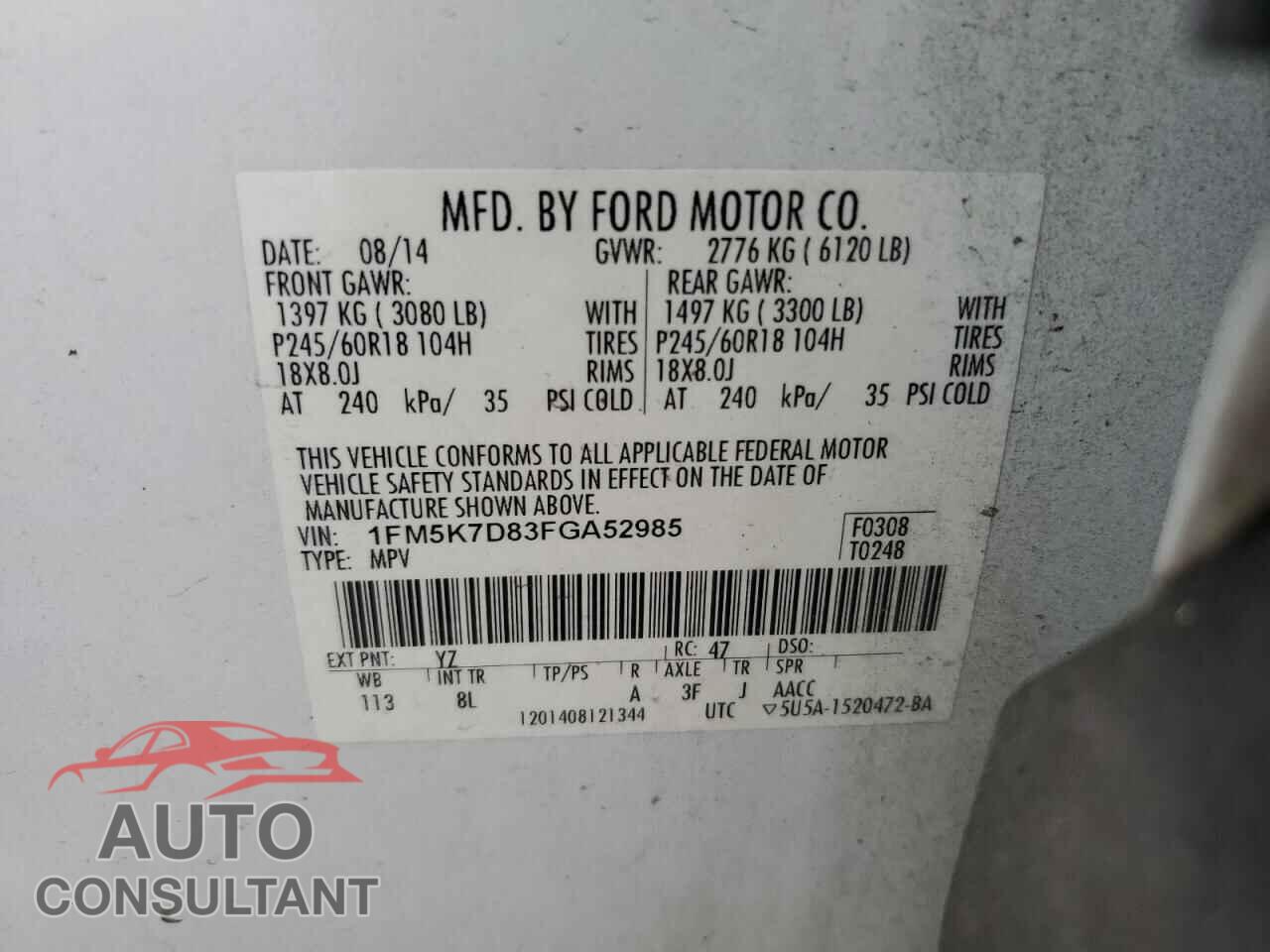 FORD EXPLORER 2015 - 1FM5K7D83FGA52985