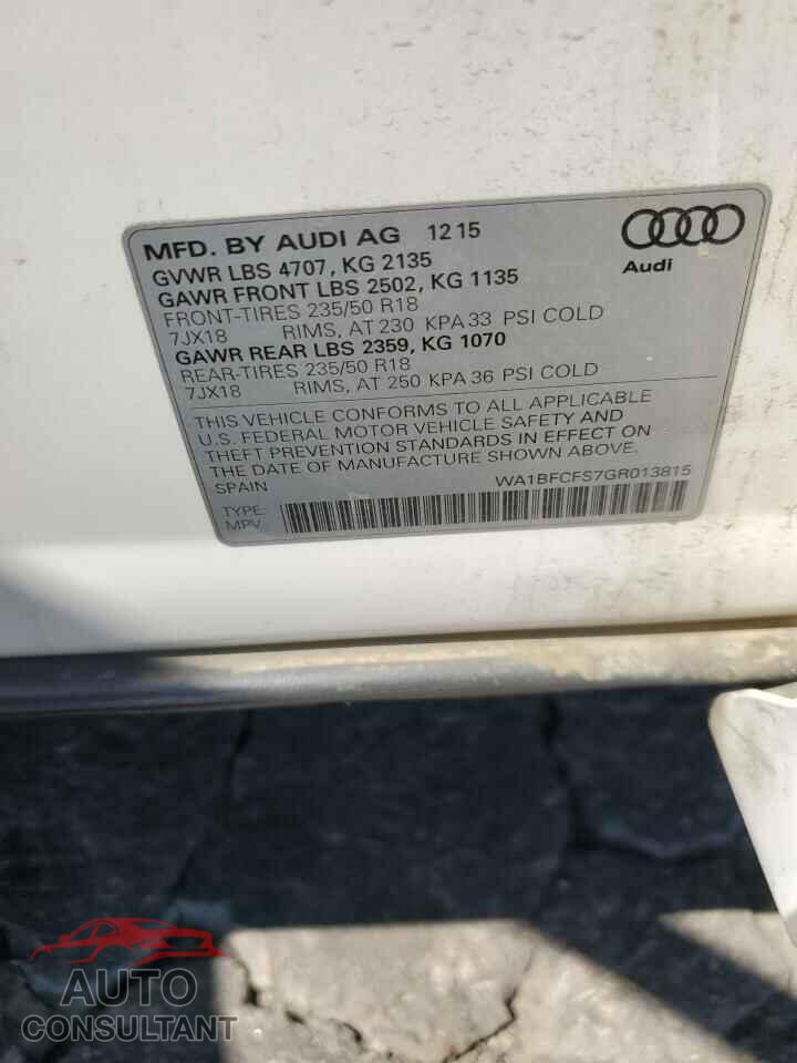 AUDI Q3 2016 - WA1BFCFS7GR013815