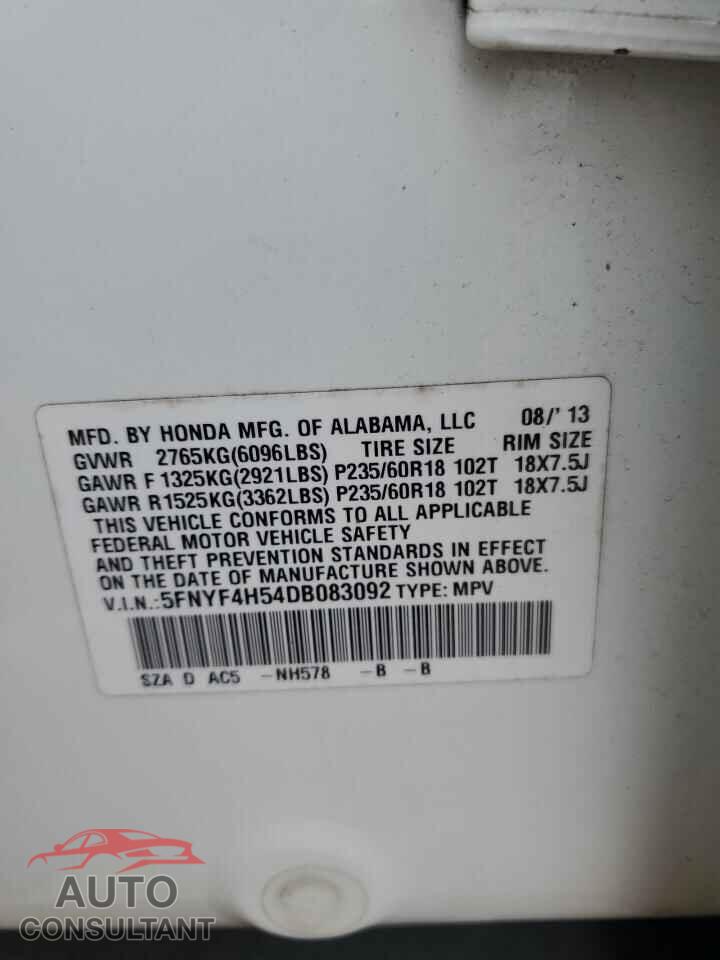 HONDA PILOT 2013 - 5FNYF4H54DB083092