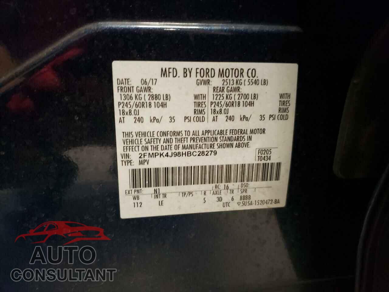 FORD EDGE 2017 - 2FMPK4J98HBC28279