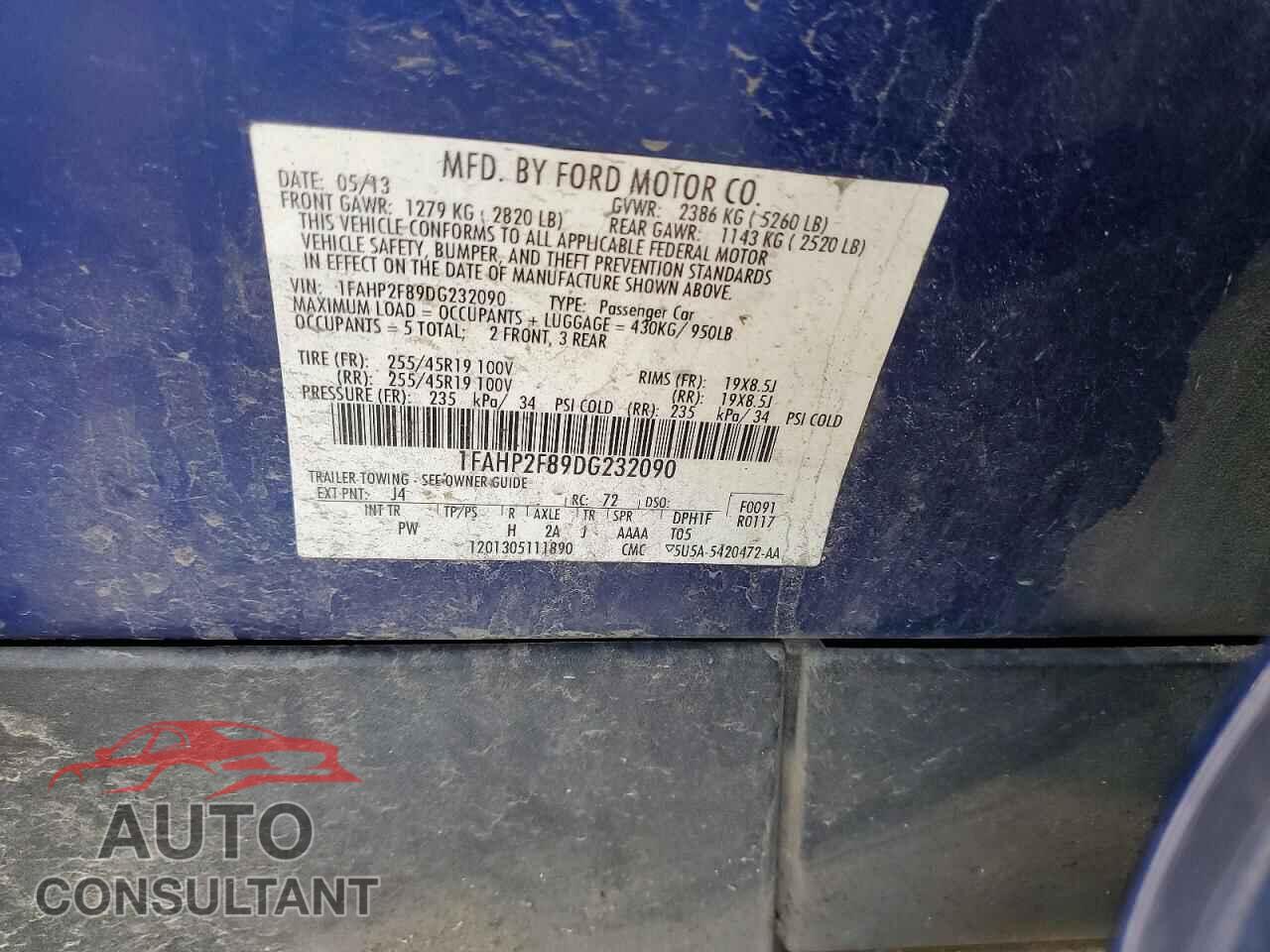 FORD TAURUS 2013 - 1FAHP2F89DG232090