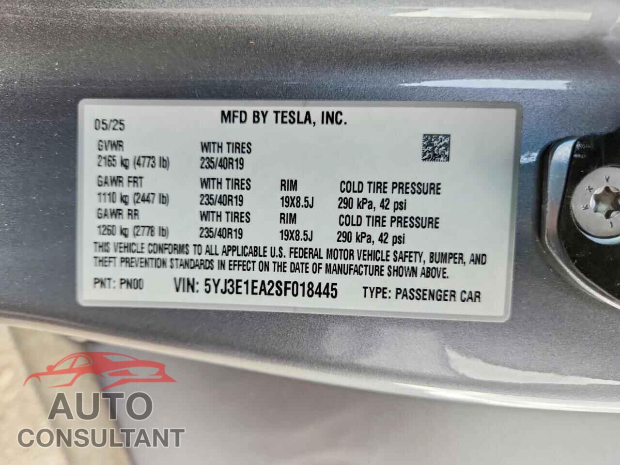 TESLA MODEL 3 2025 - 5YJ3E1EA2SF018445