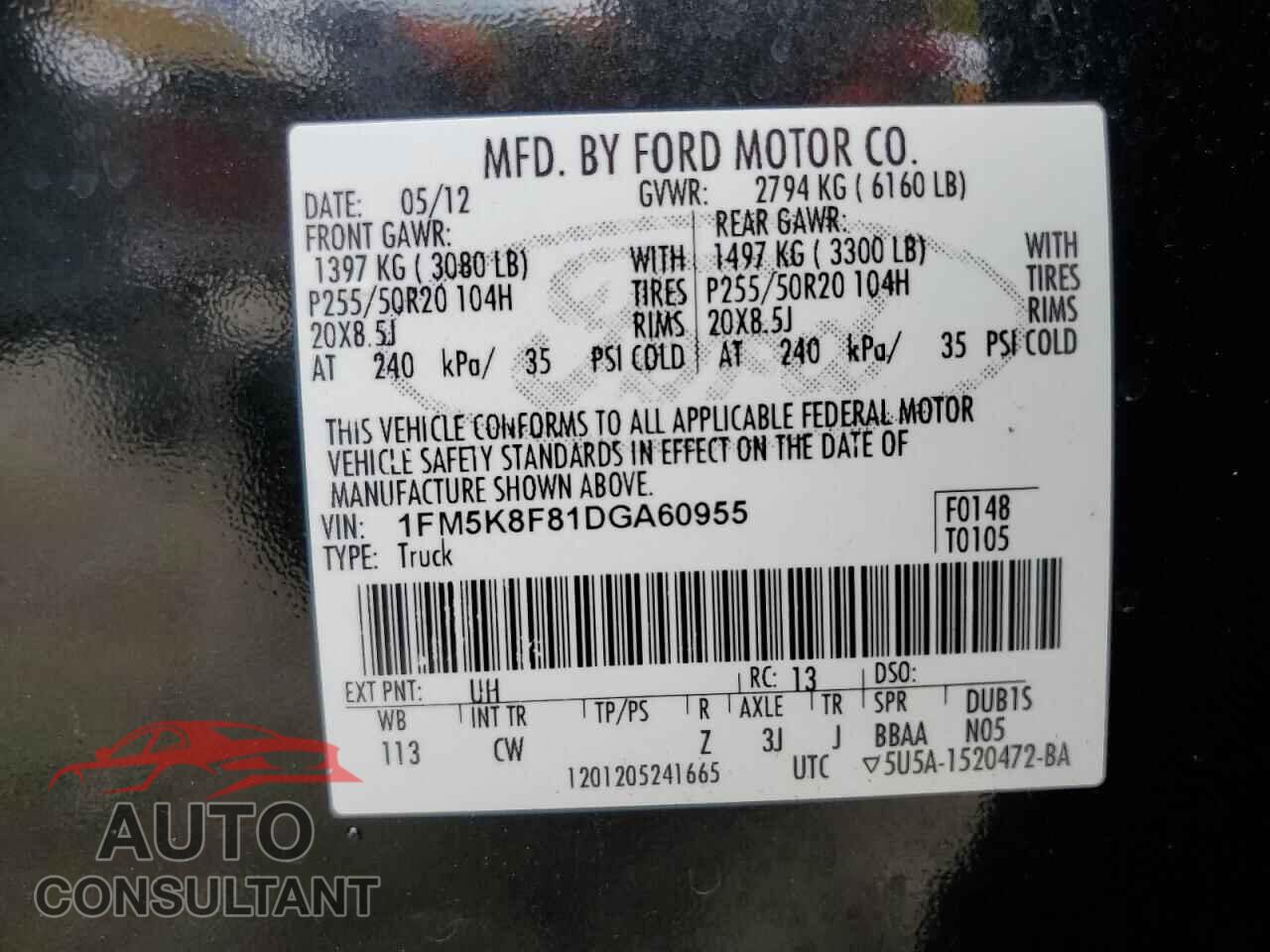 FORD EXPLORER 2013 - 1FM5K8F81DGA60955