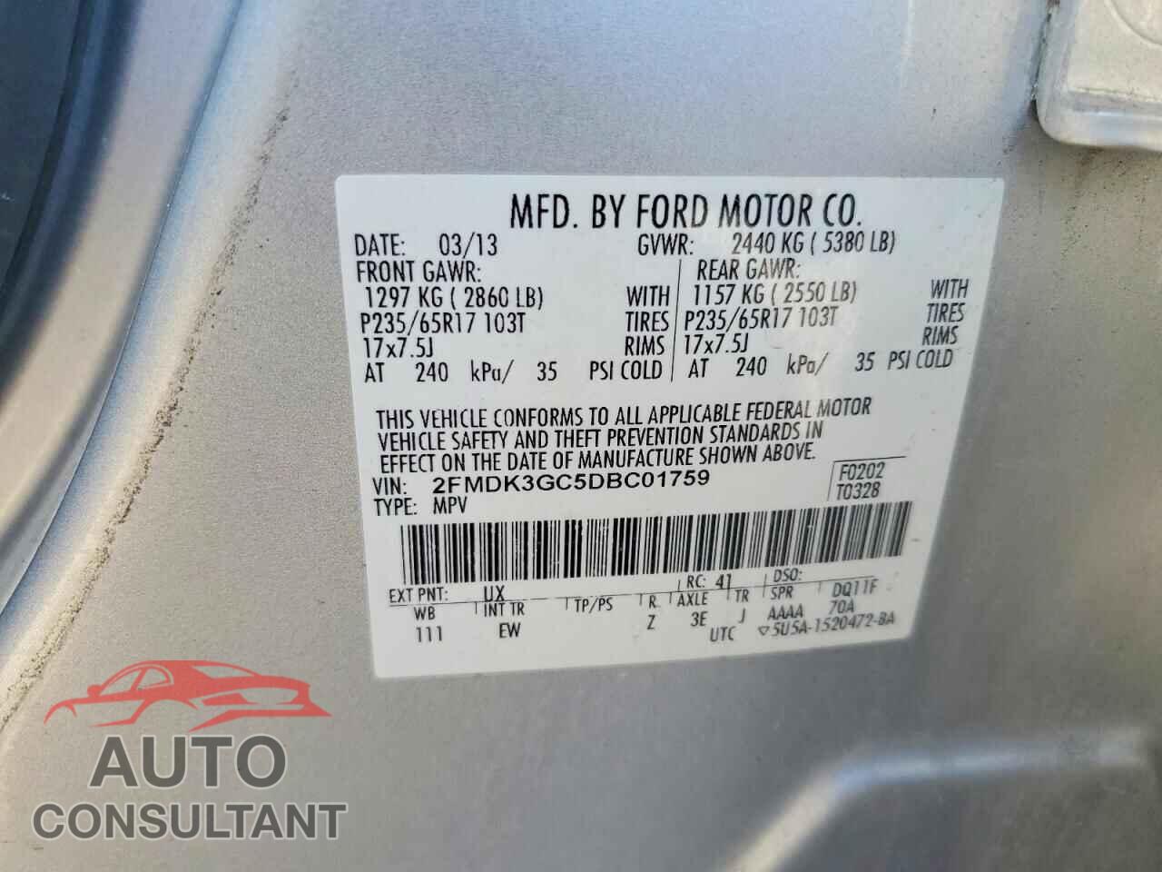 FORD EDGE 2013 - 2FMDK3GC5DBC01759