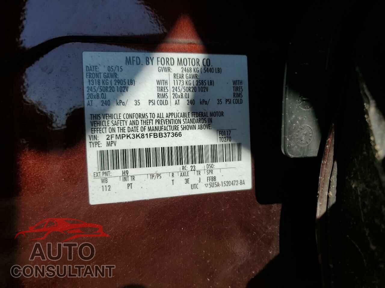FORD EDGE 2015 - 2FMPK3K81FBB37366