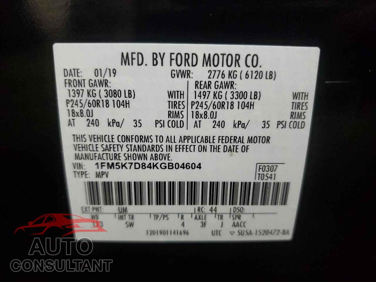 FORD EXPLORER 2019 - 1FM5K7D84KGB04604