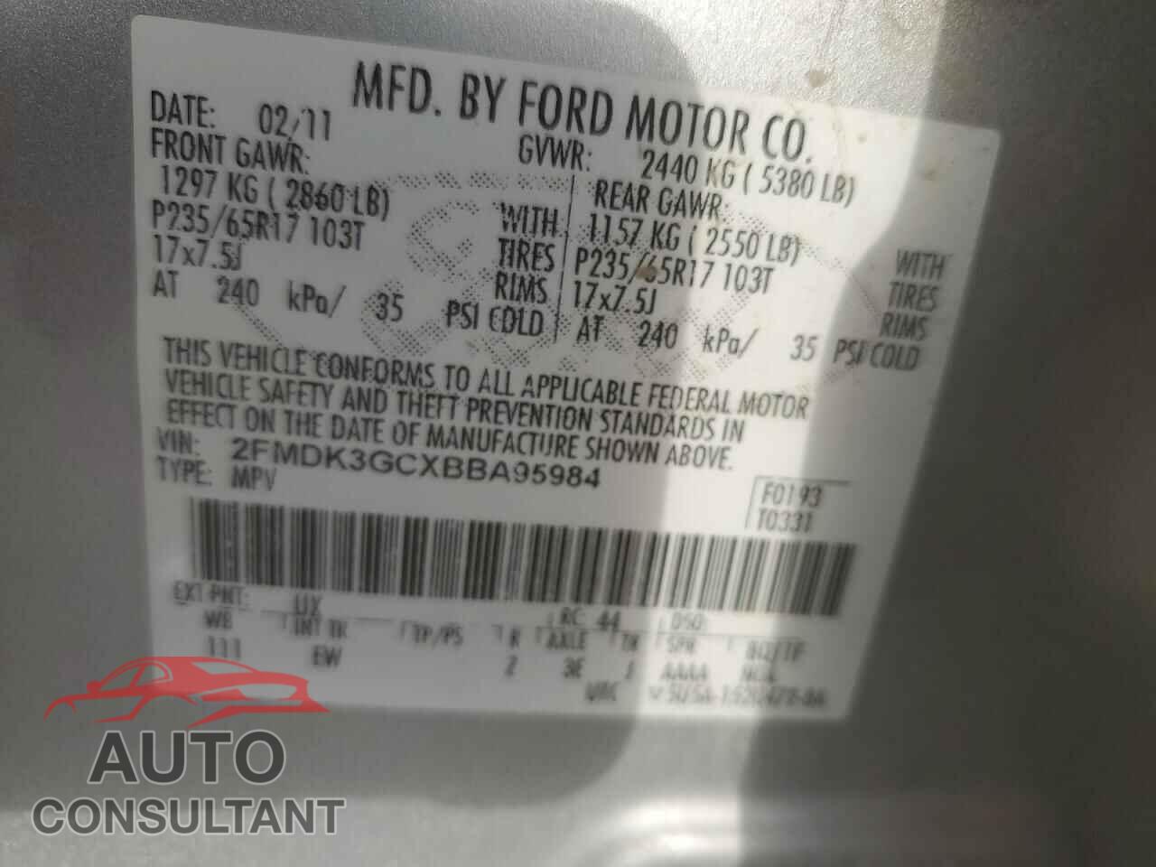 FORD EDGE 2011 - 2FMDK3GCXBBA95984