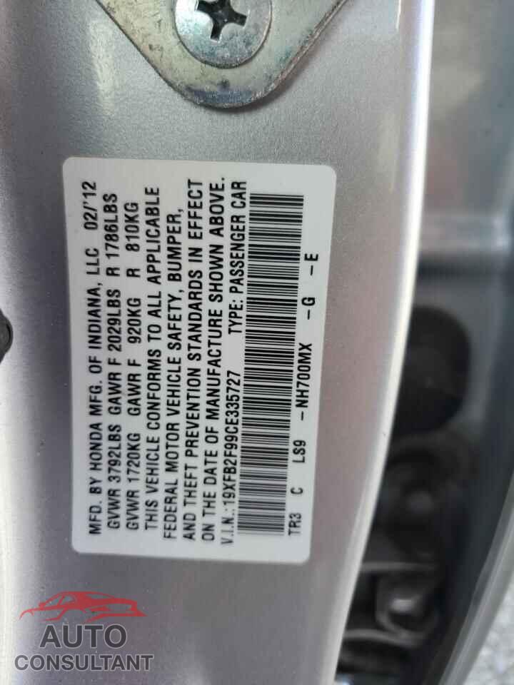 HONDA CIVIC 2012 - 19XFB2F99CE335727
