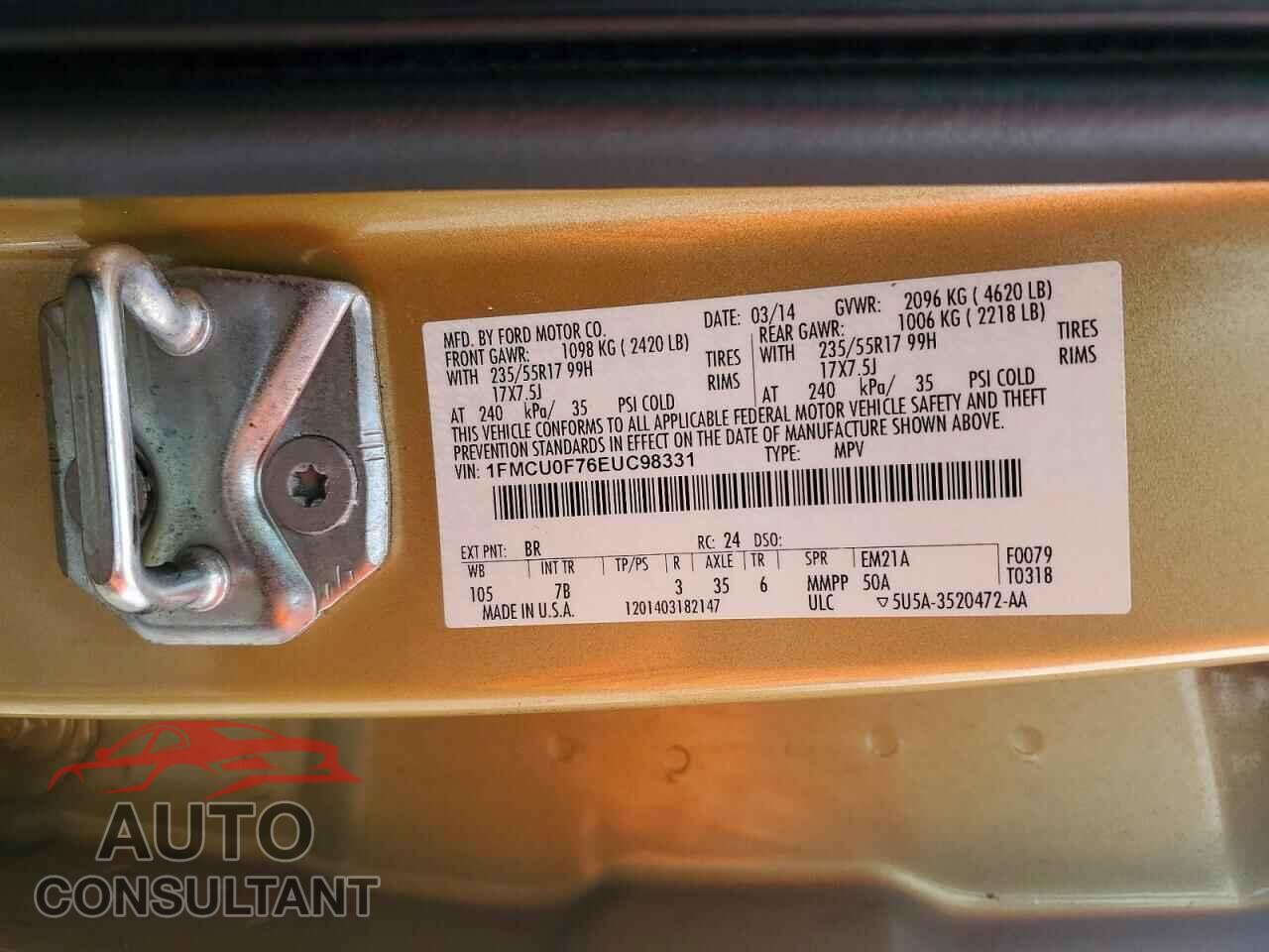 FORD ESCAPE 2014 - 1FMCU0F76EUC98331