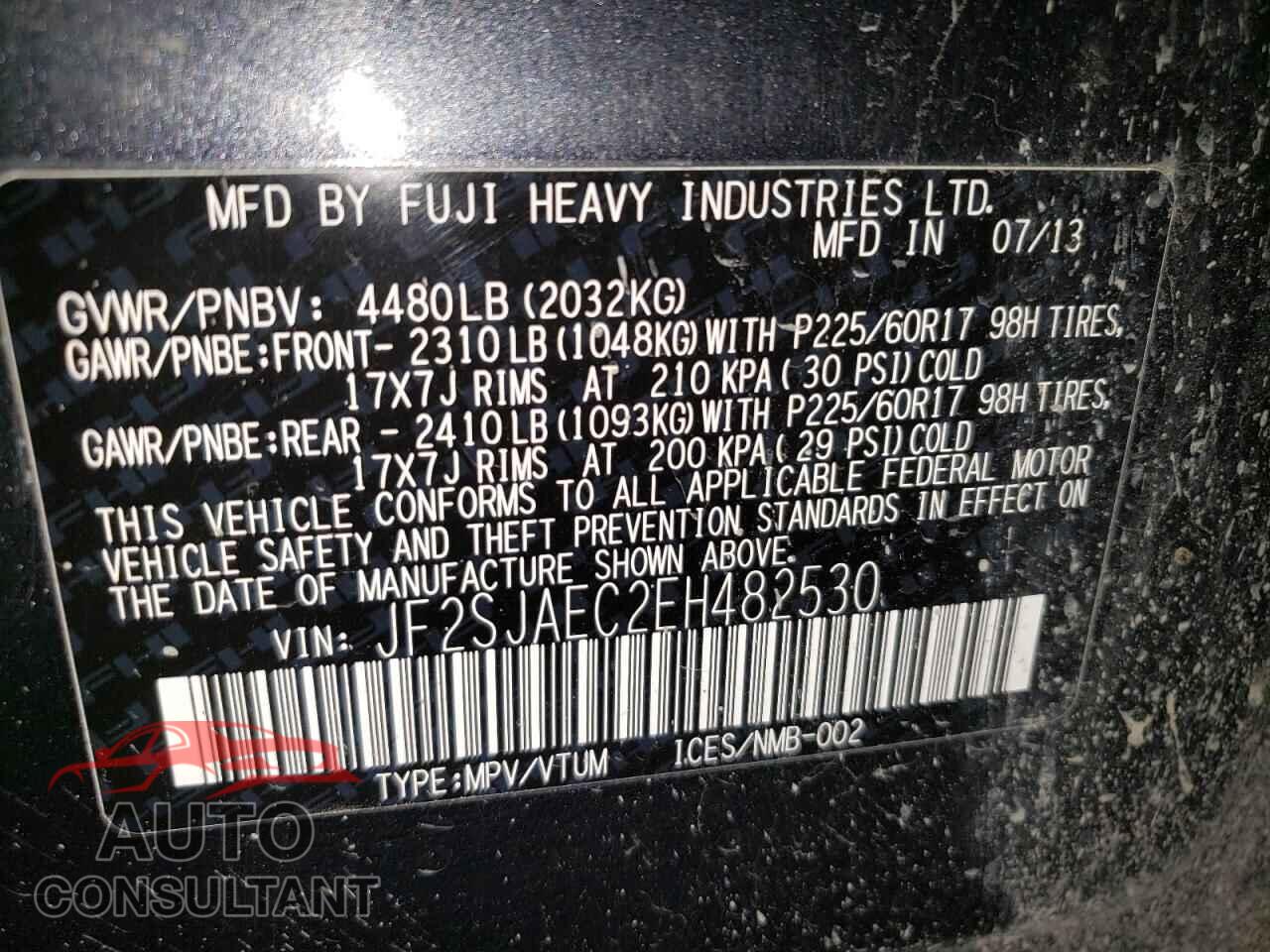 SUBARU FORESTER 2014 - JF2SJAEC2EH482530