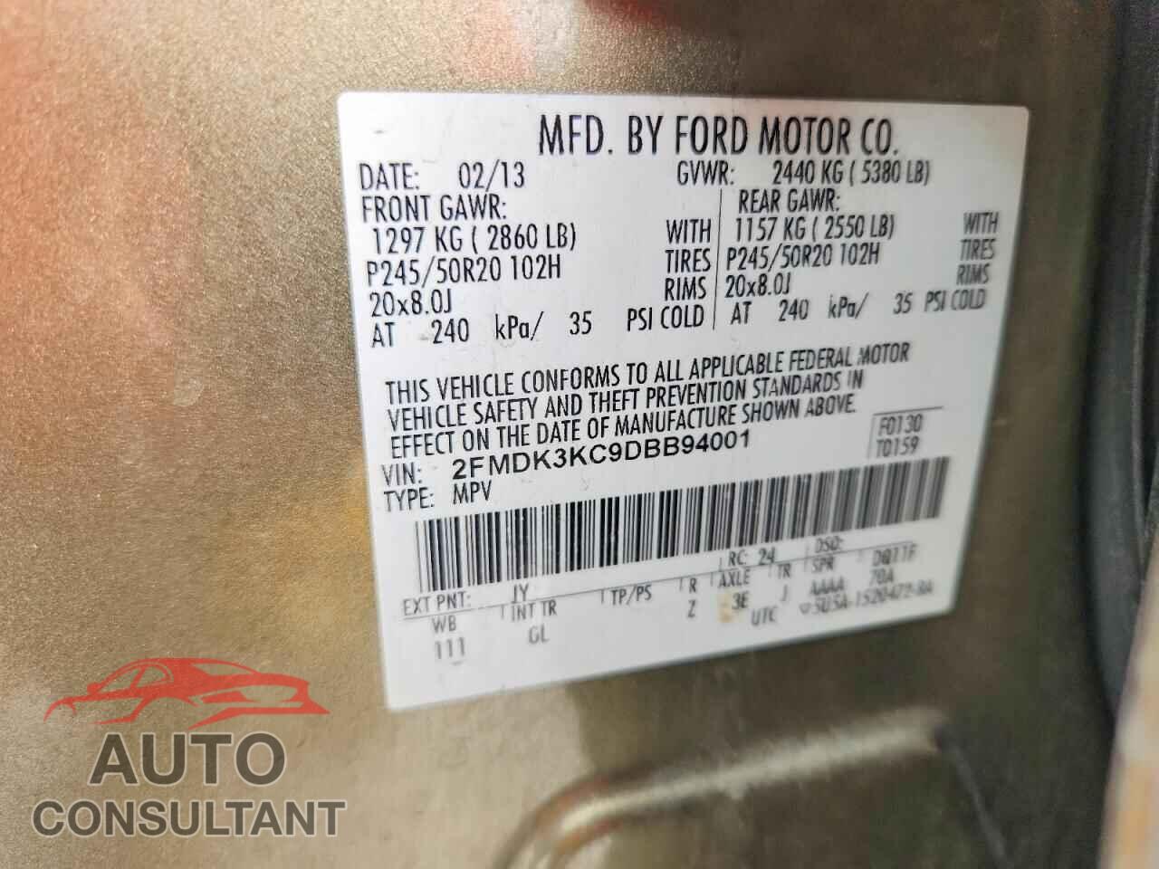 FORD EDGE 2013 - 2FMDK3KC9DBB94001