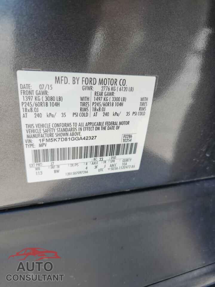 FORD EXPLORER 2016 - 1FM5K7D81GGA42327