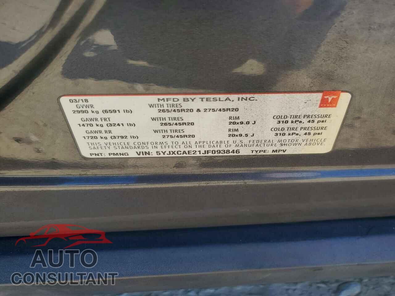 TESLA MODEL X 2018 - 5YJXCAE21JF093846