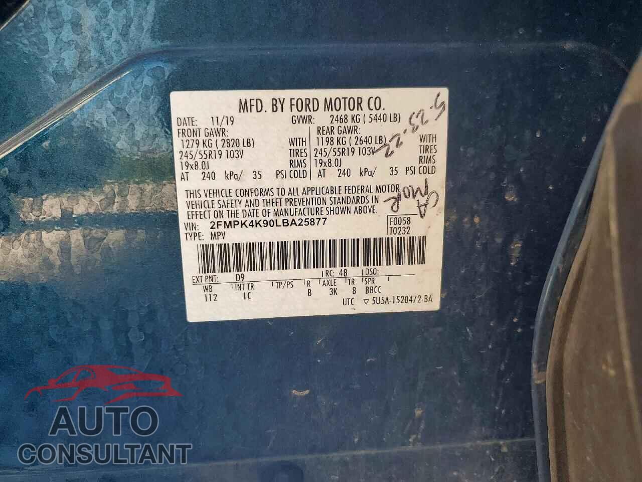 FORD EDGE 2020 - 2FMPK4K90LBA25877
