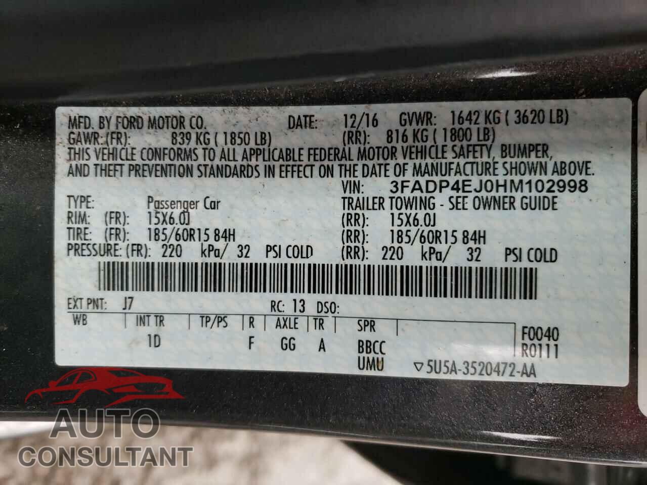 FORD FIESTA 2017 - 3FADP4EJ0HM102998