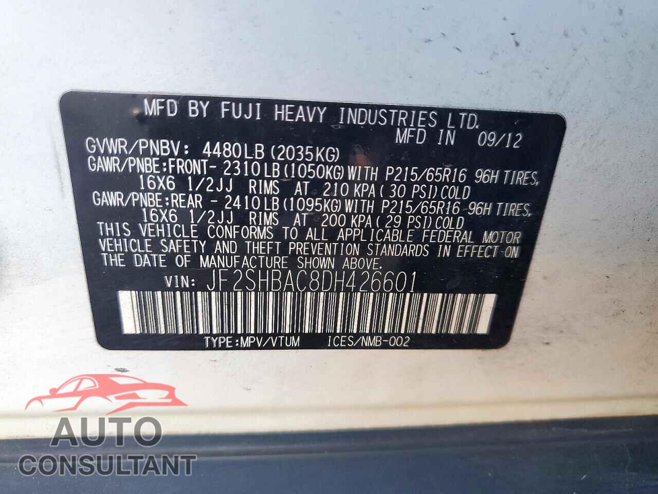 SUBARU FORESTER 2013 - JF2SHBAC8DH426601
