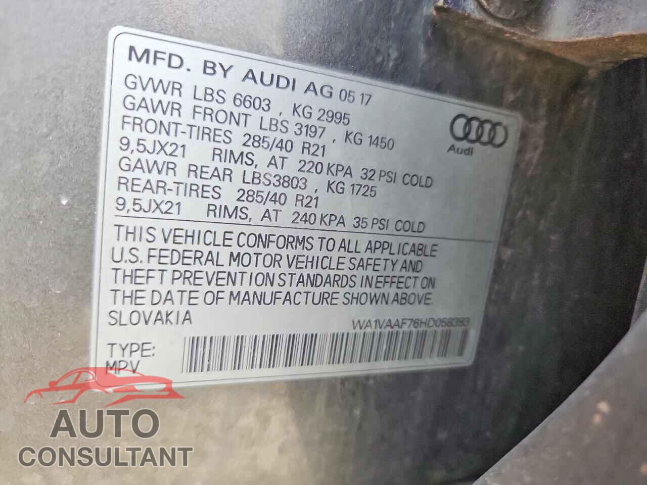 AUDI Q7 2017 - WA1VAAF76HD058383