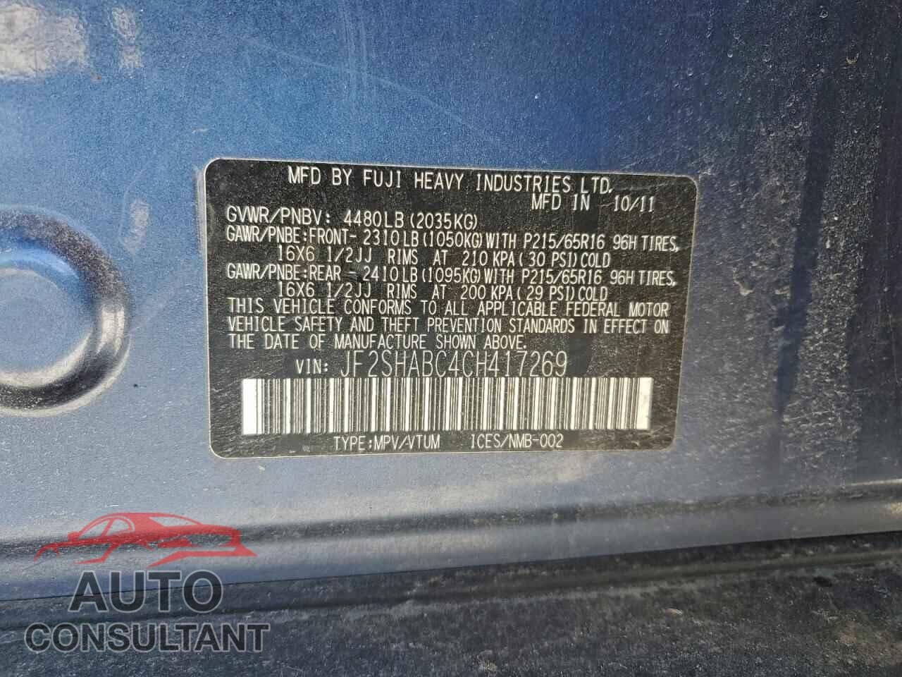 SUBARU FORESTER 2012 - JF2SHABC4CH417269