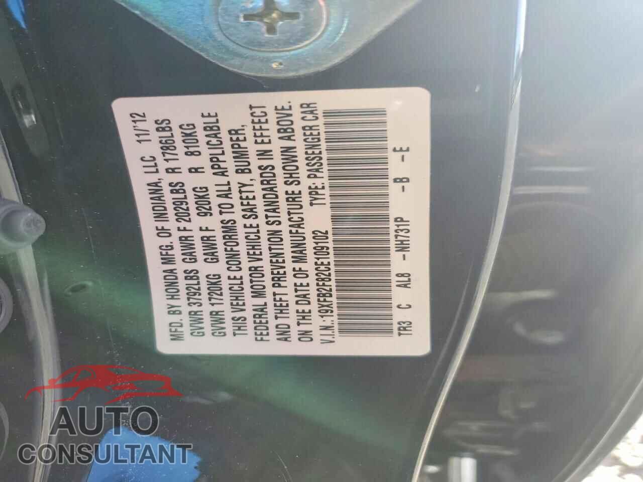 HONDA CIVIC 2012 - 19XFB2F82CE109102