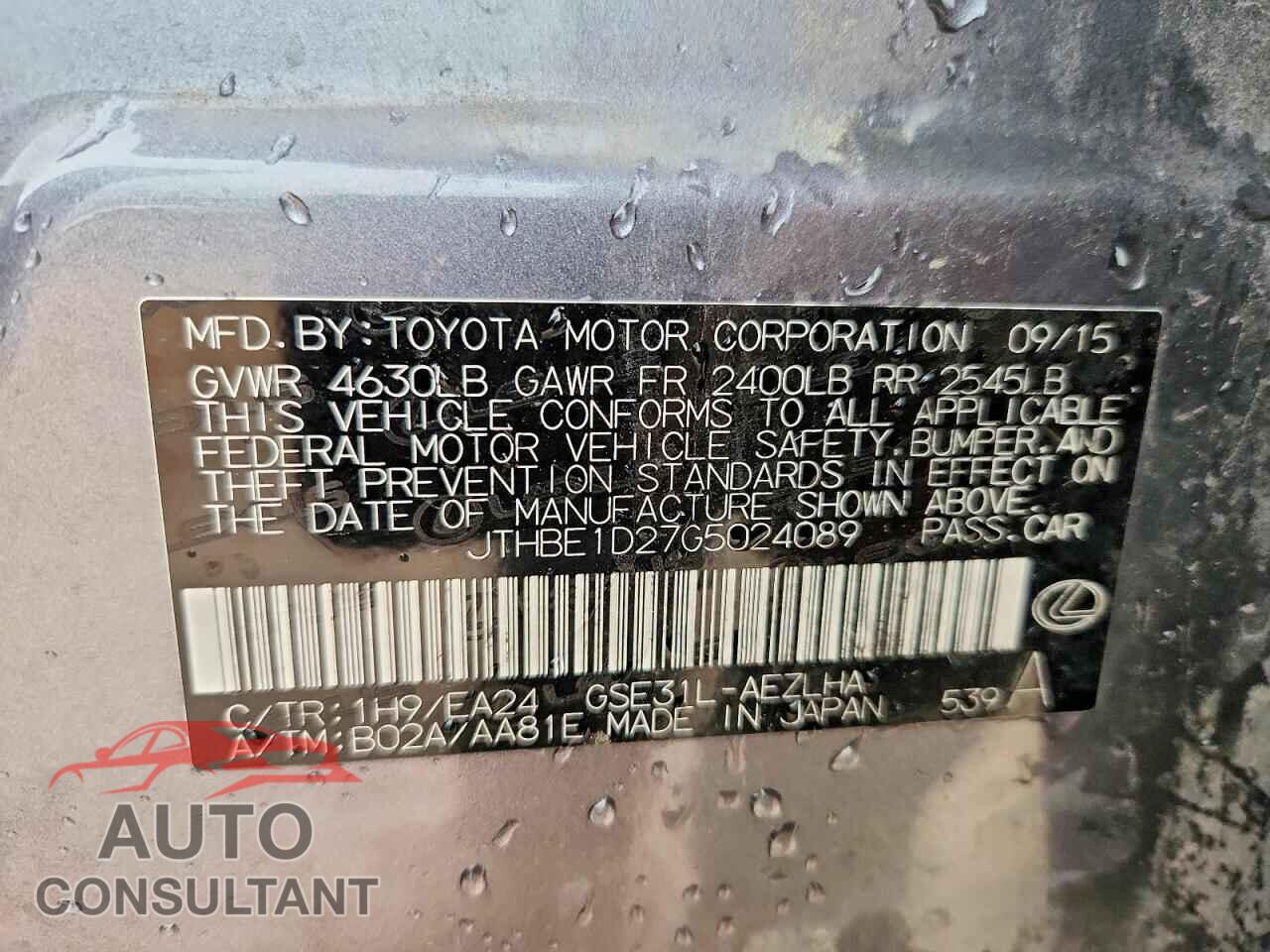 LEXUS IS 2016 - JTHBE1D27G5024089