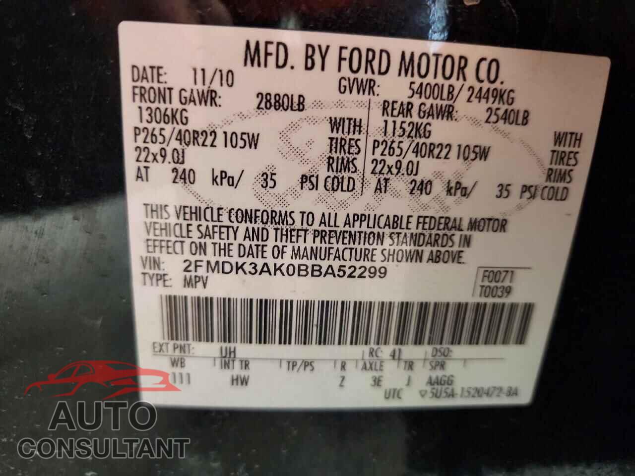 FORD EDGE 2011 - 2FMDK3AK0BBA52299