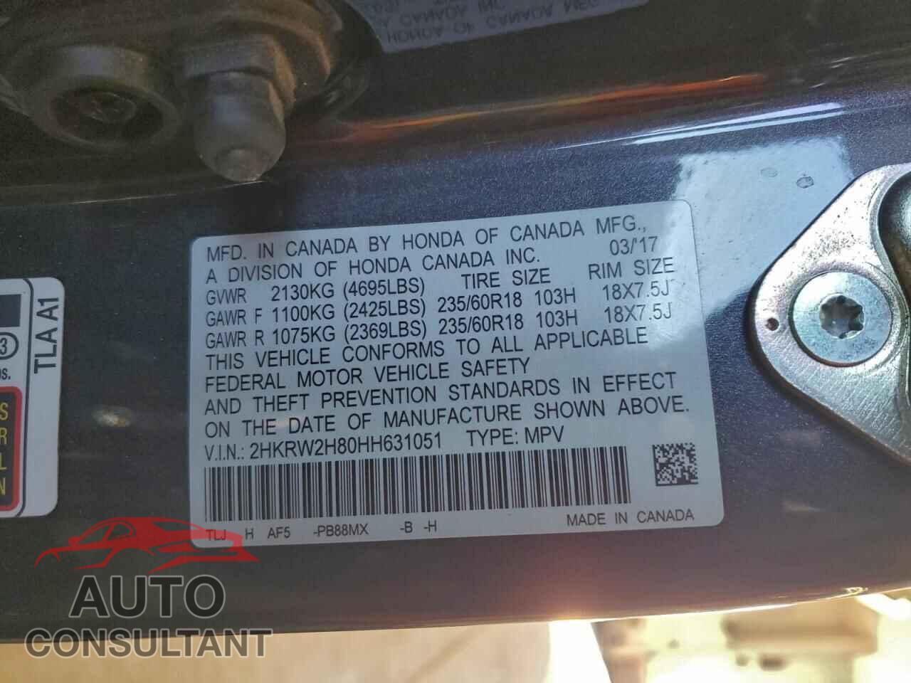HONDA CRV 2017 - 2HKRW2H80HH631051