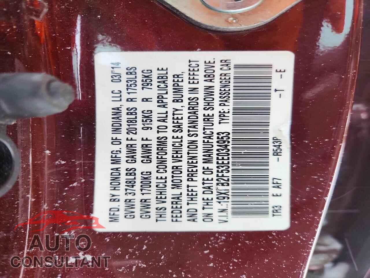 HONDA CIVIC 2014 - 19XFB2F53EE034953