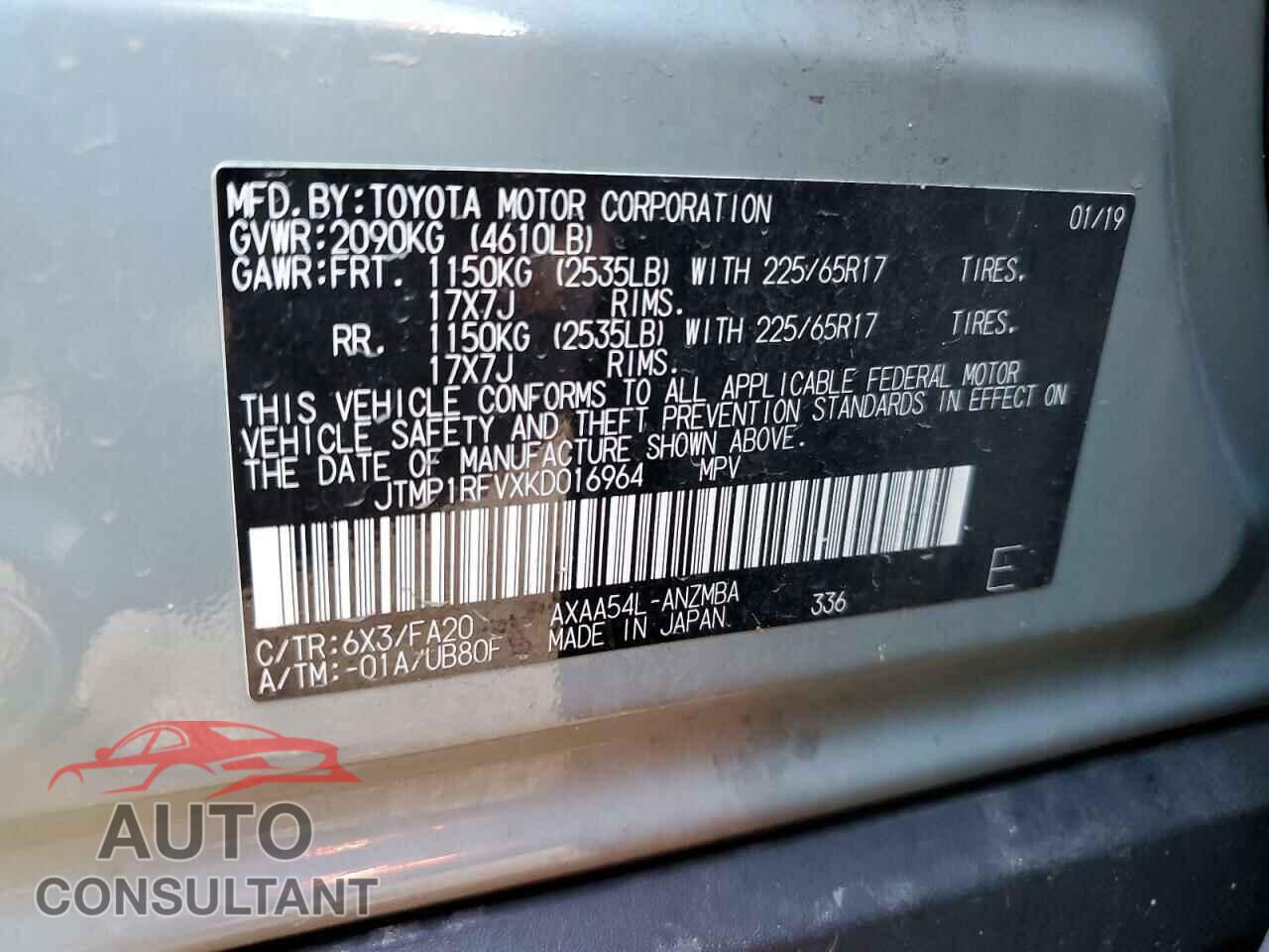 TOYOTA RAV4 2019 - JTMP1RFVXKD016964