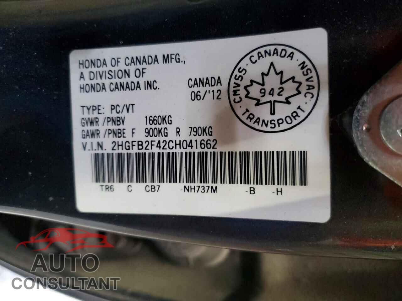 HONDA CIVIC 2012 - 2HGFB2F42CH041662
