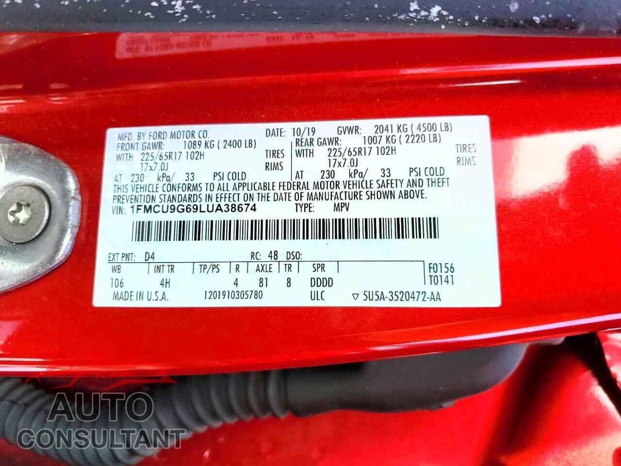 FORD ESCAPE 2020 - 1FMCU9G69LUA38674