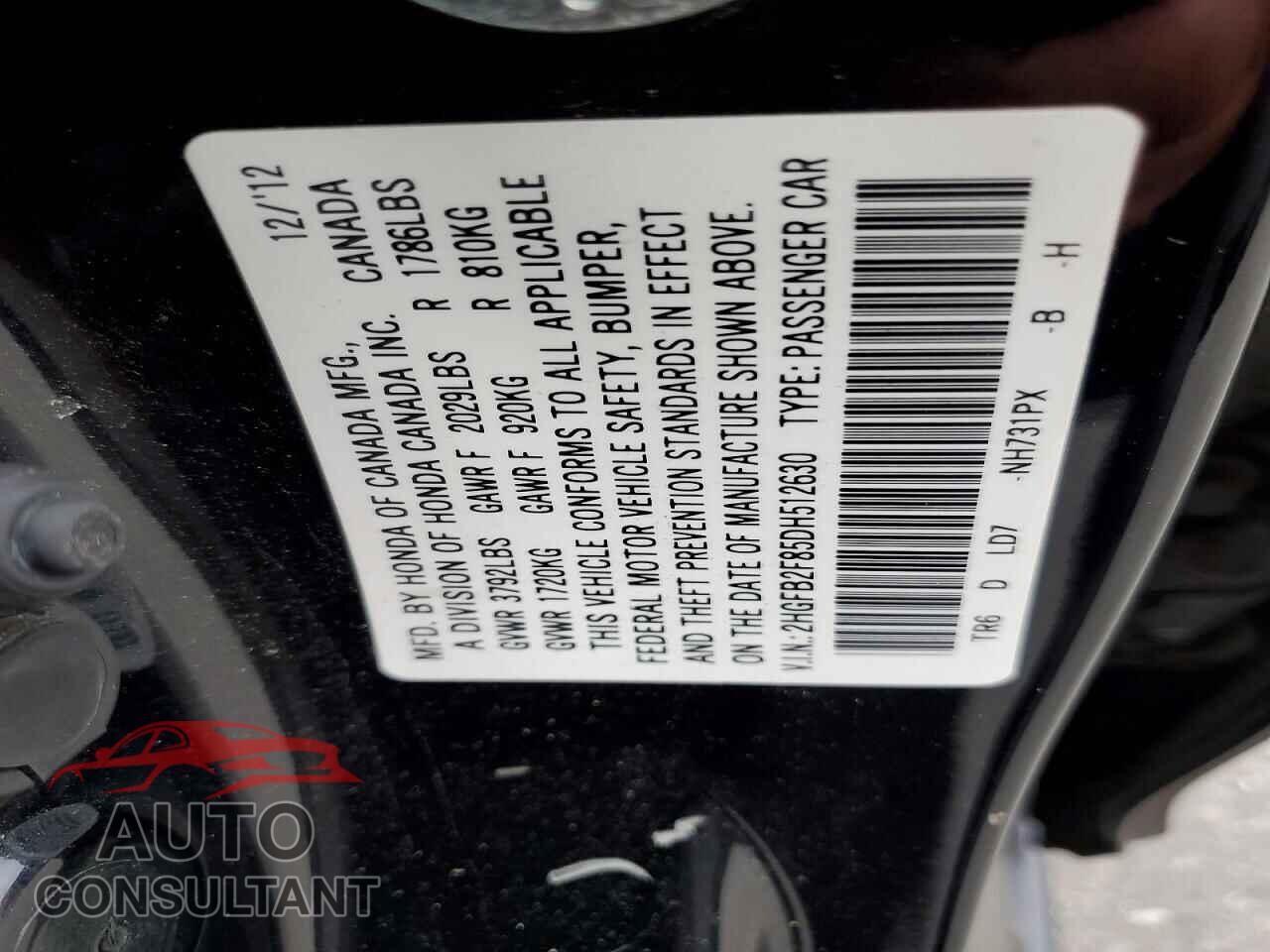 HONDA CIVIC 2013 - 2HGFB2F85DH512630