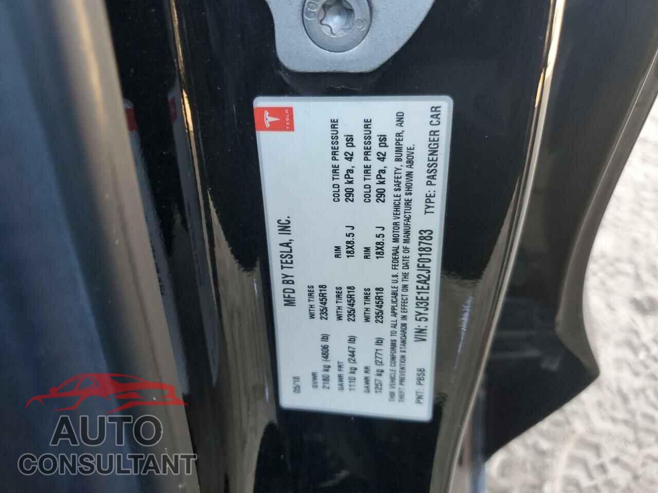 TESLA MODEL 3 2018 - 5YJ3E1EA2JF018783