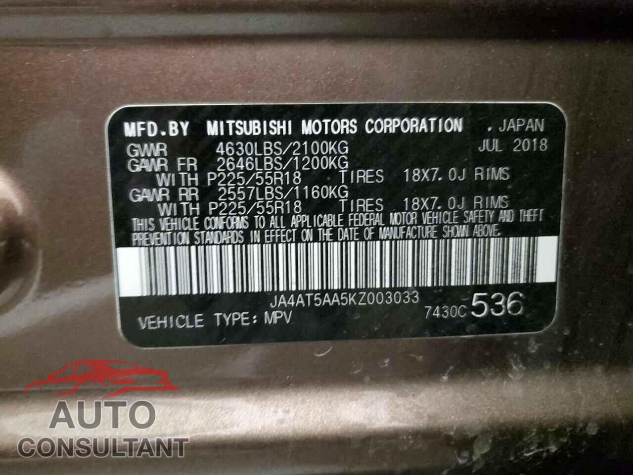 MITSUBISHI ECLIPSE 2019 - JA4AT5AA5KZ003033