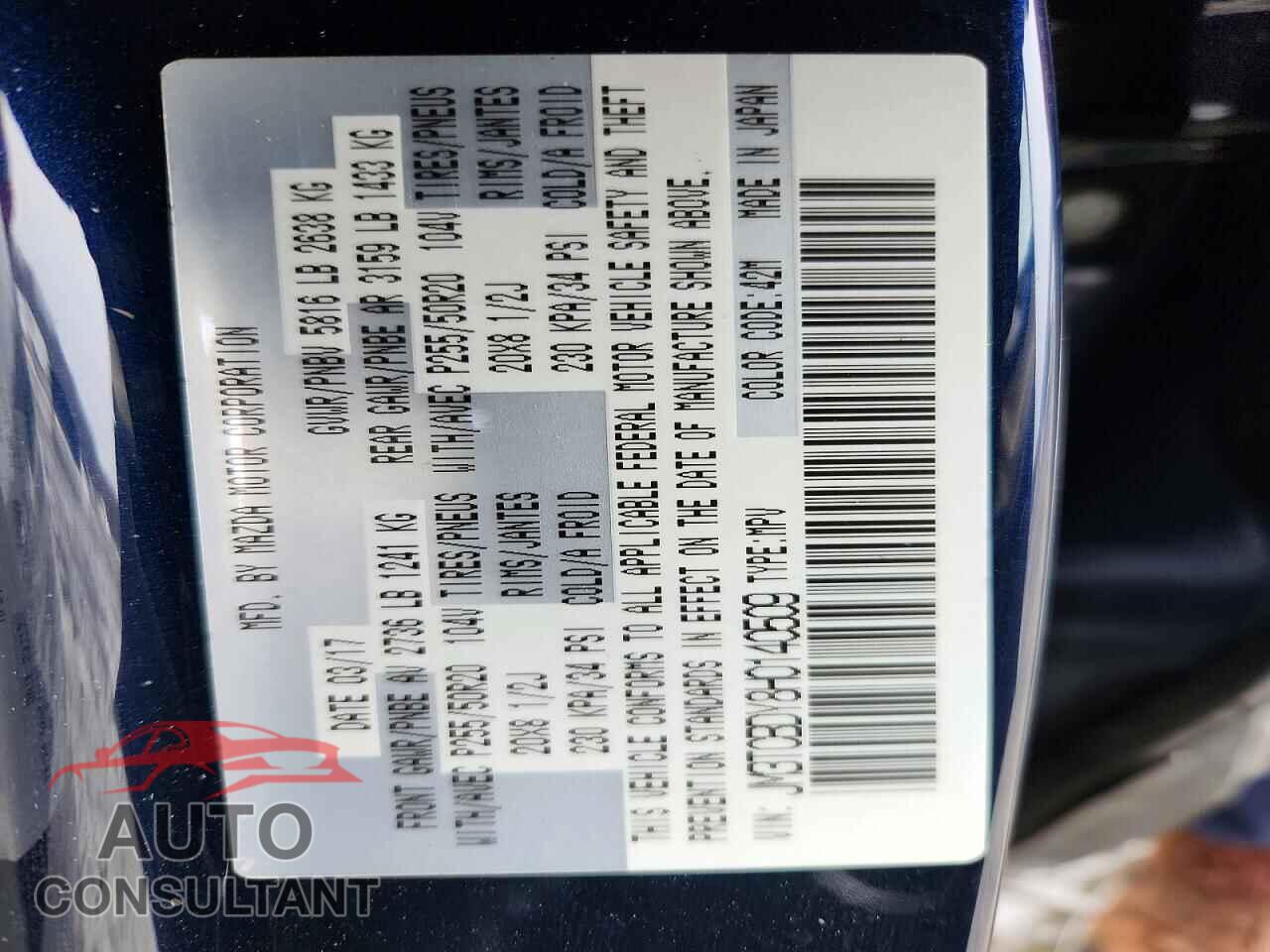 MAZDA CX-9 2017 - JM3TCBDY8H0140509