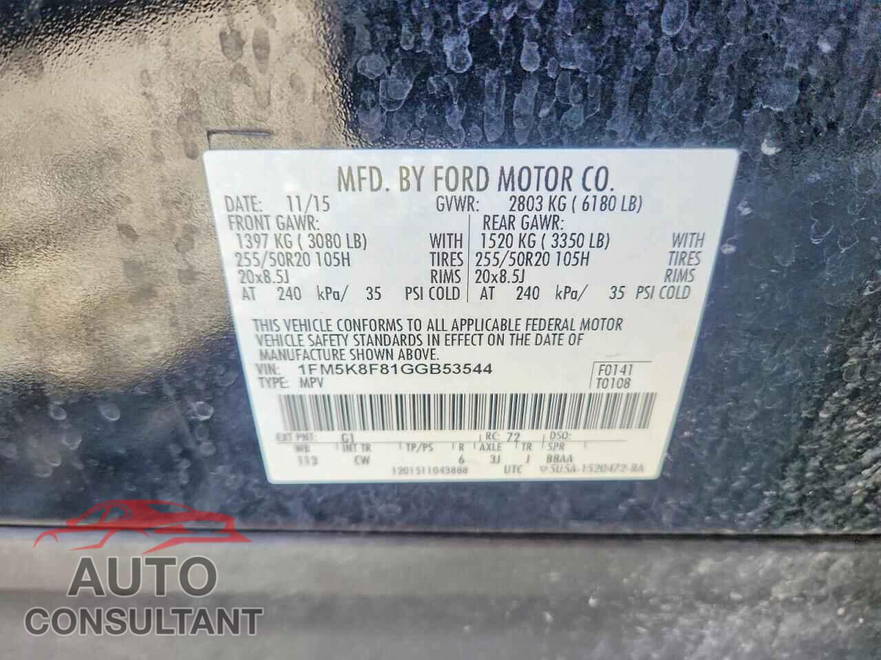 FORD EXPLORER 2016 - 1FM5K8F81GGB53544