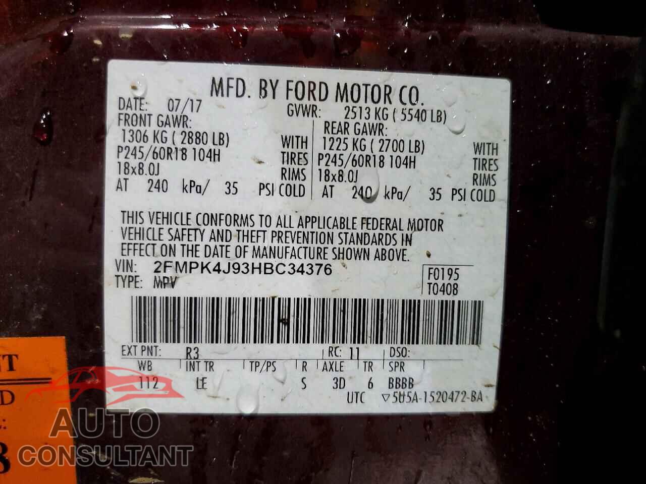 FORD EDGE 2017 - 2FMPK4J93HBC34376