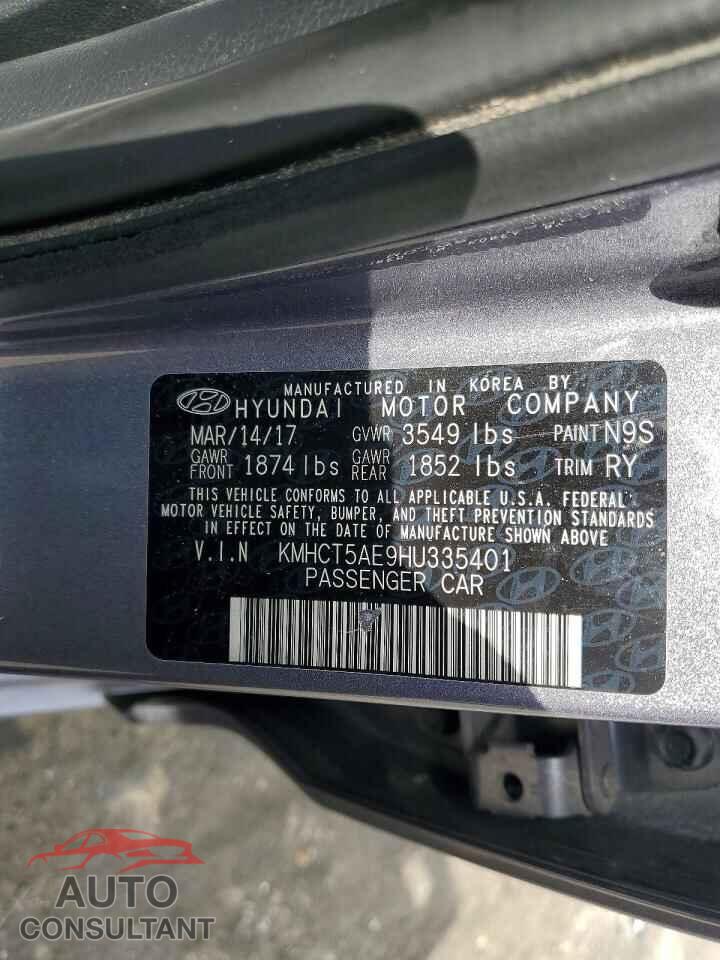 HYUNDAI ACCENT 2017 - KMHCT5AE9HU335401