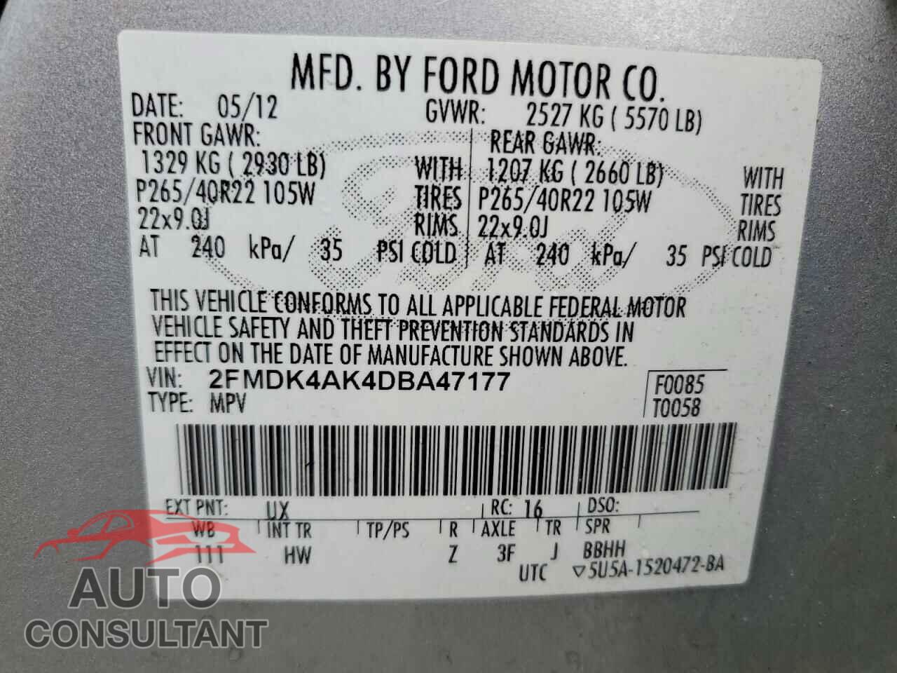 FORD EDGE 2013 - 2FMDK4AK4DBA47177