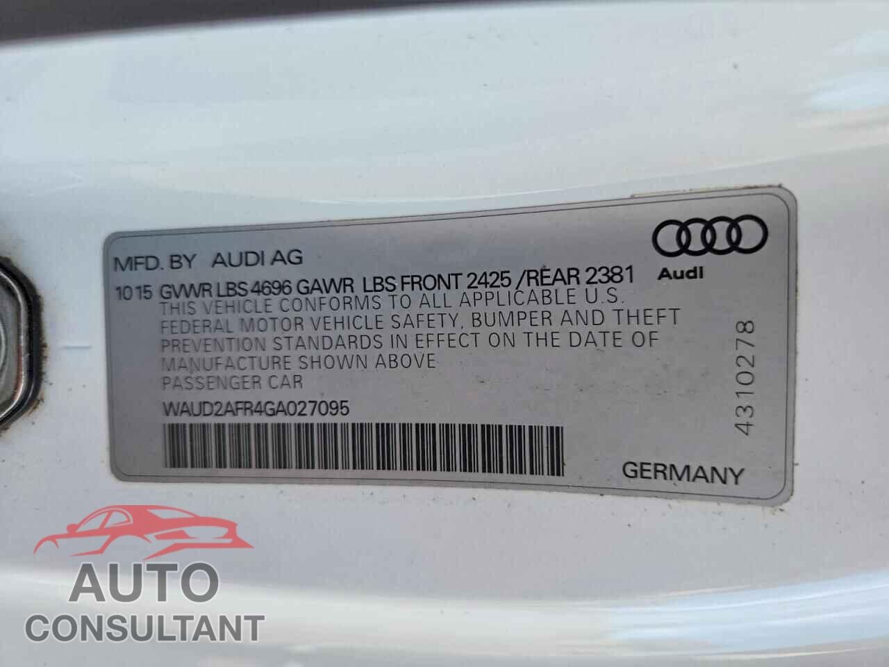 AUDI A5 2016 - WAUD2AFR4GA027095