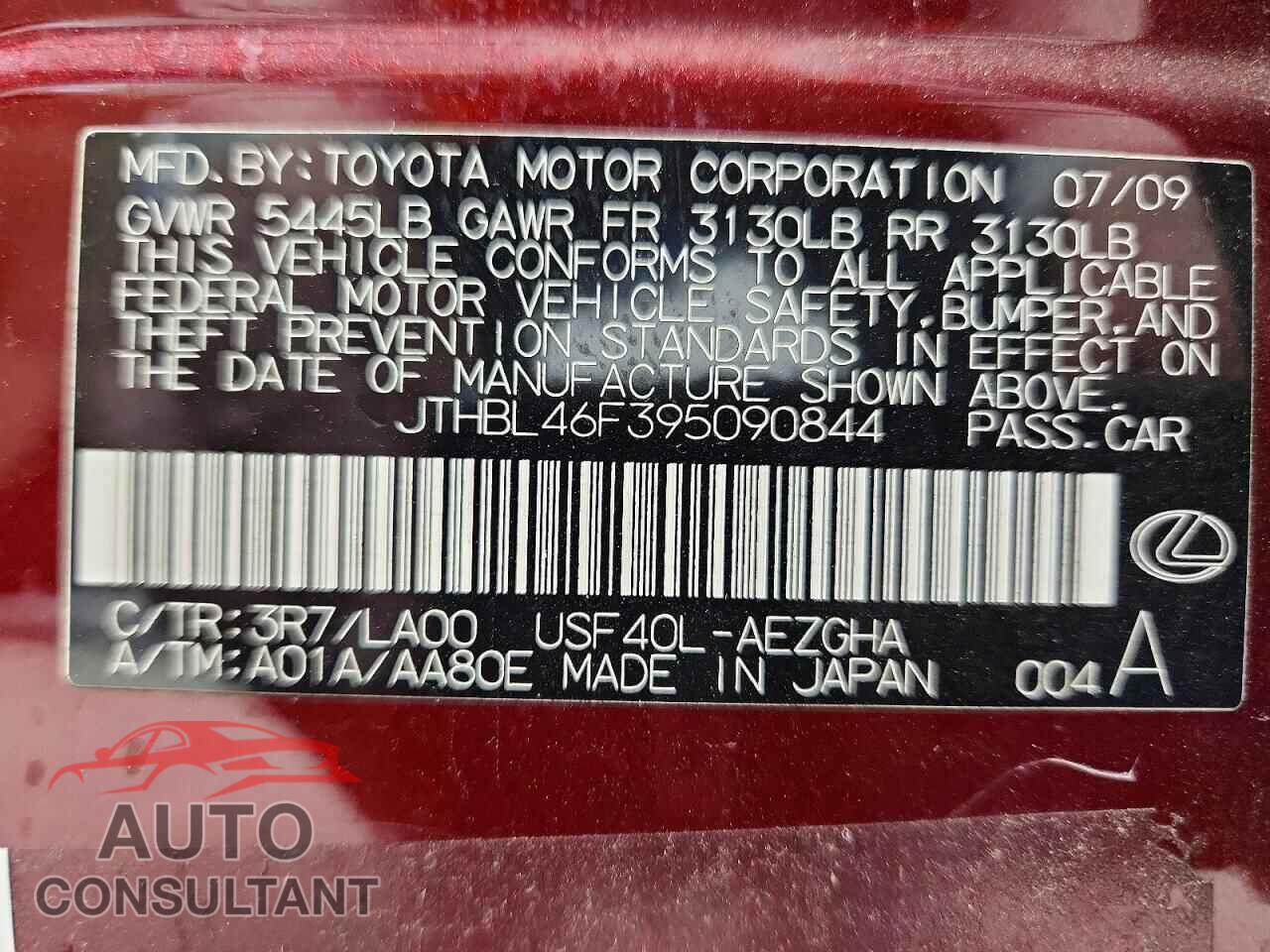 LEXUS LS460 2009 - JTHBL46F395090844