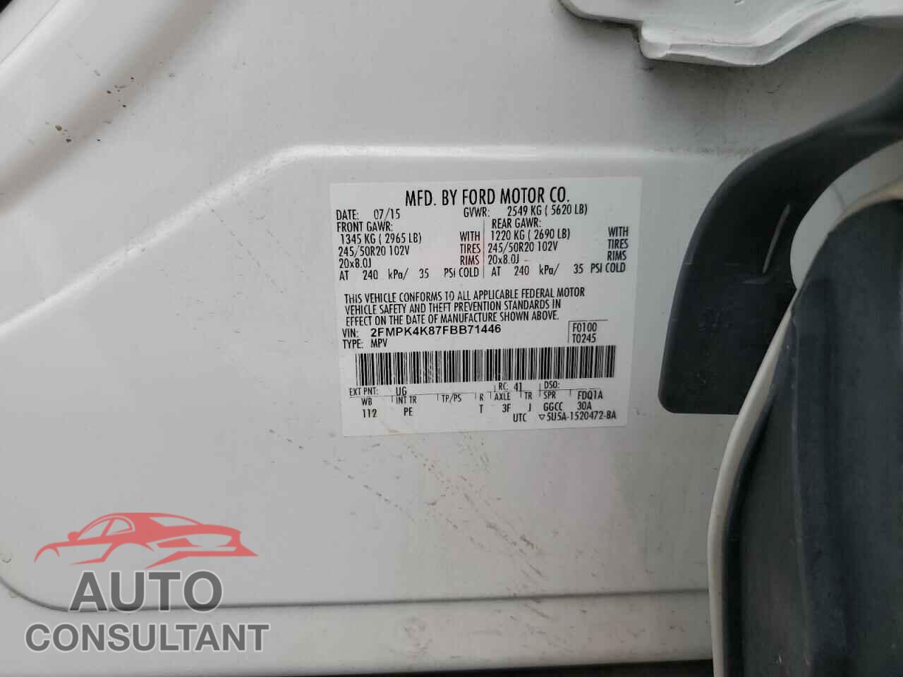 FORD EDGE 2015 - 2FMPK4K87FBB71446