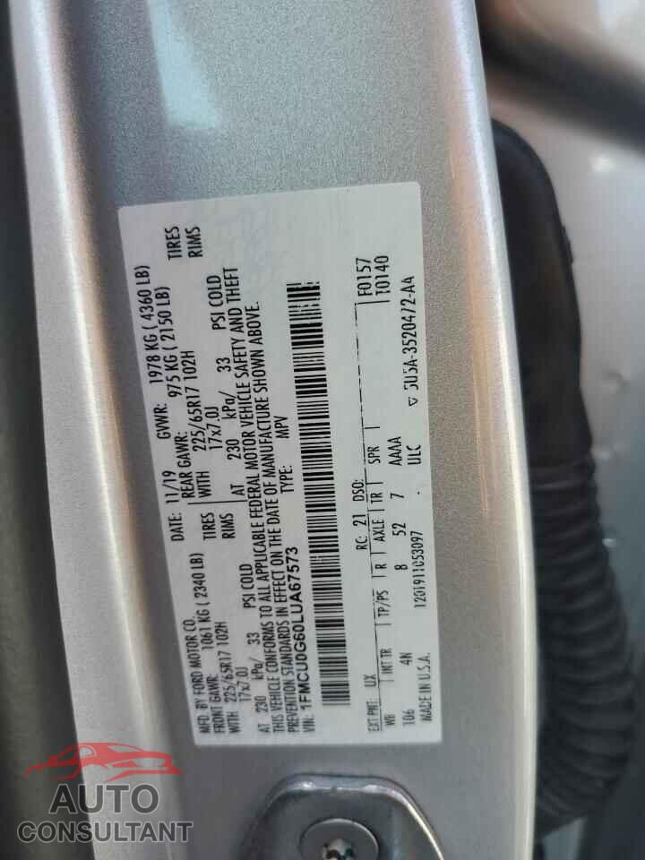 FORD ESCAPE 2020 - 1FMCU0G60LUA67573