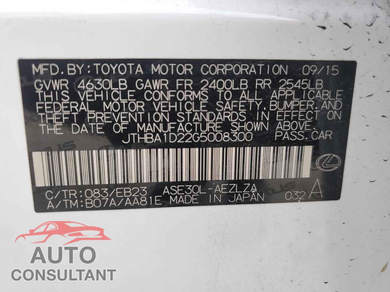 LEXUS IS 2016 - JTHBA1D22G5008300