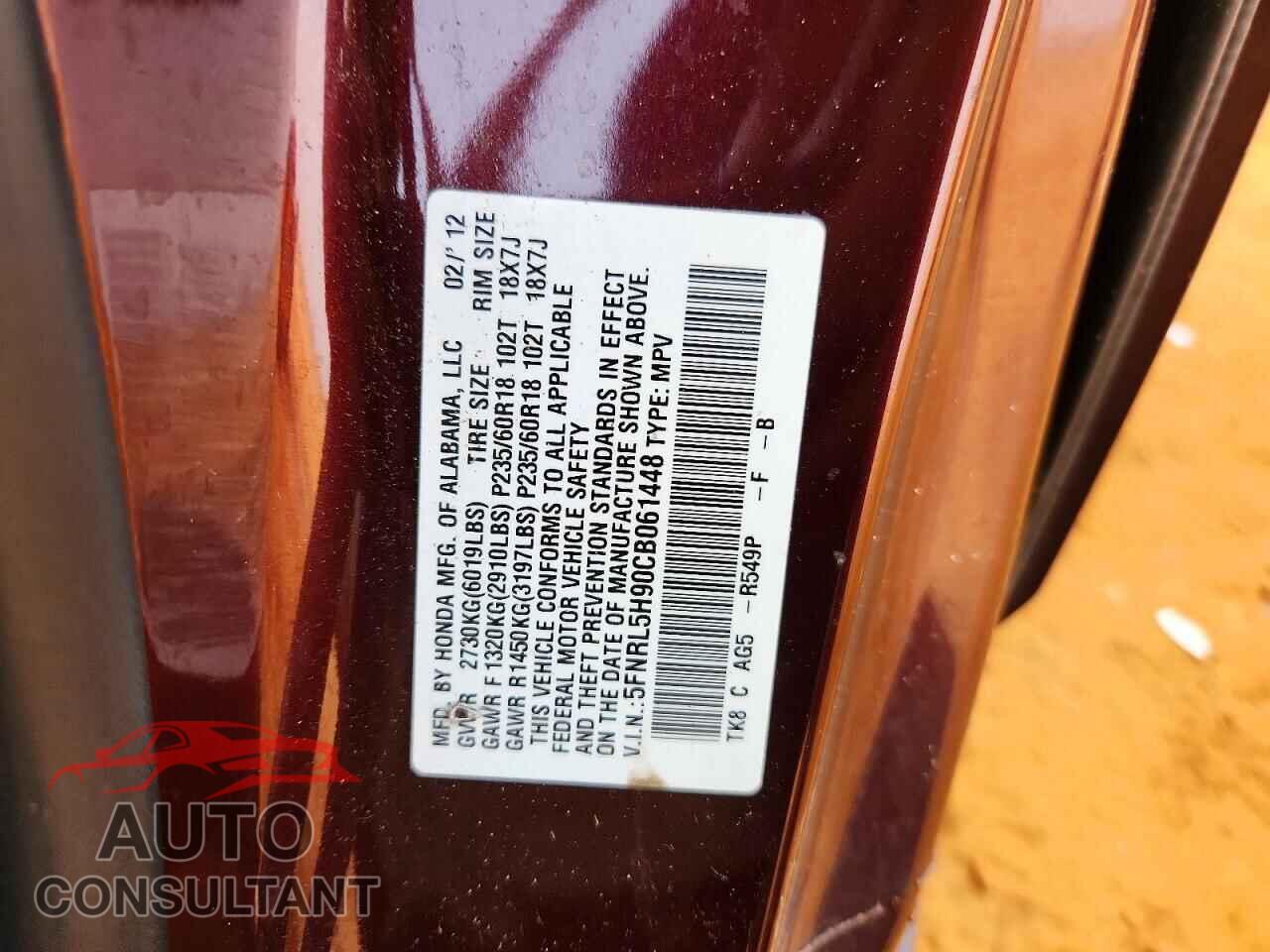 HONDA ODYSSEY 2012 - 5FNRL5H90CB061448