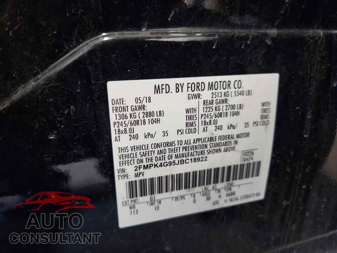 FORD EDGE 2018 - 2FMPK4G95JBC18922