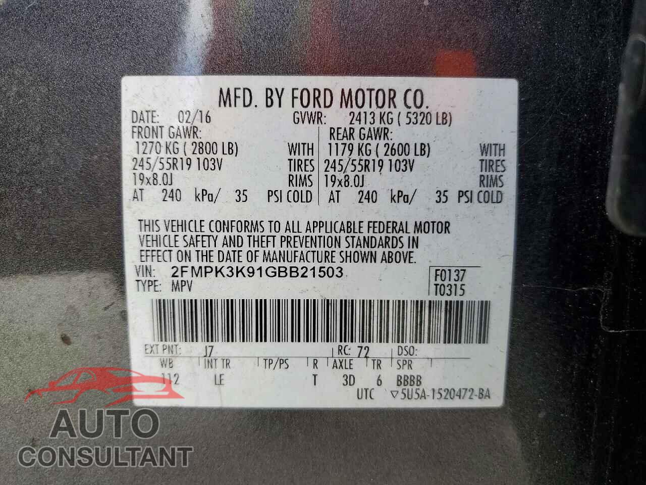 FORD EDGE 2016 - 2FMPK3K91GBB21503